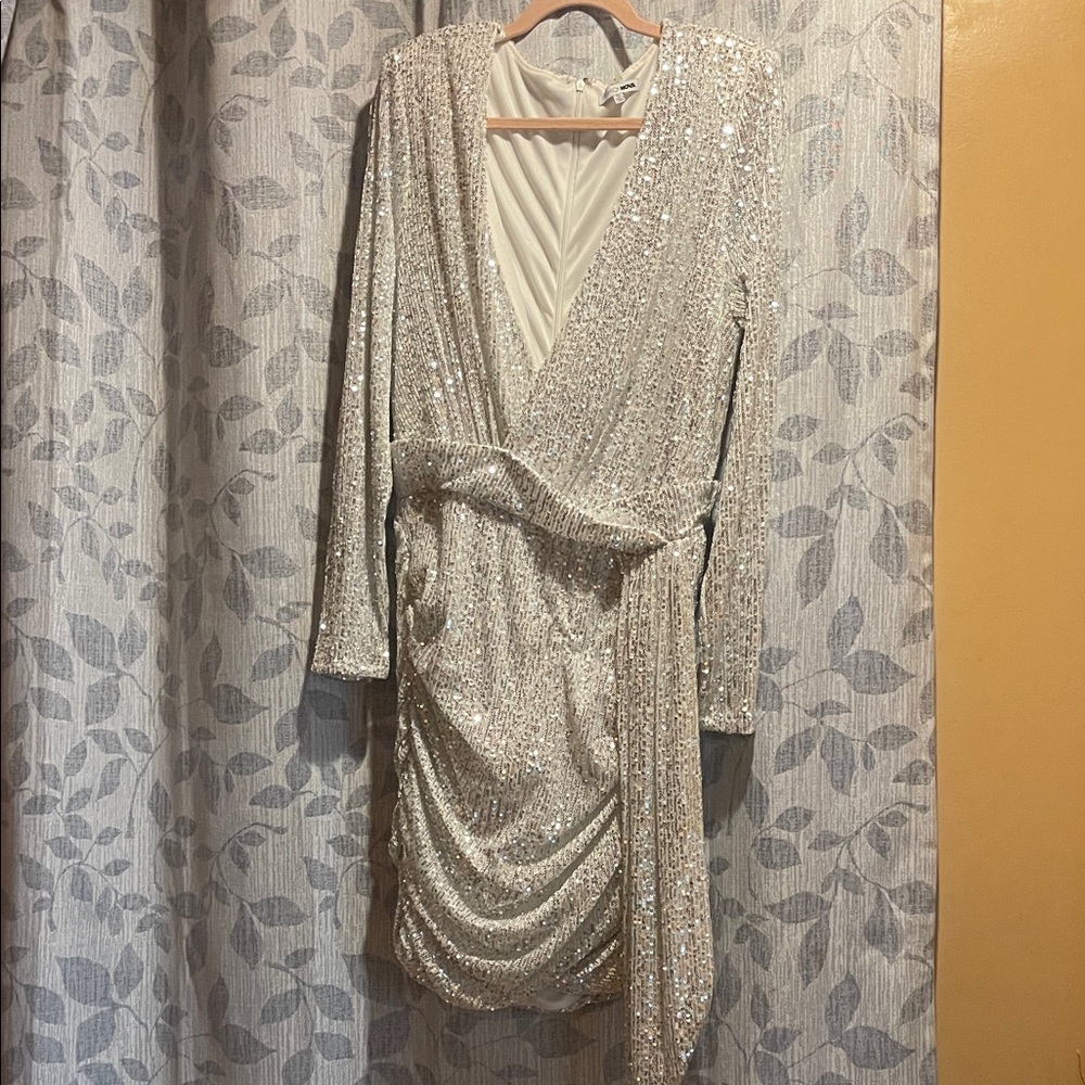 Fashion Nova Sparkling Silver Sequin Dress